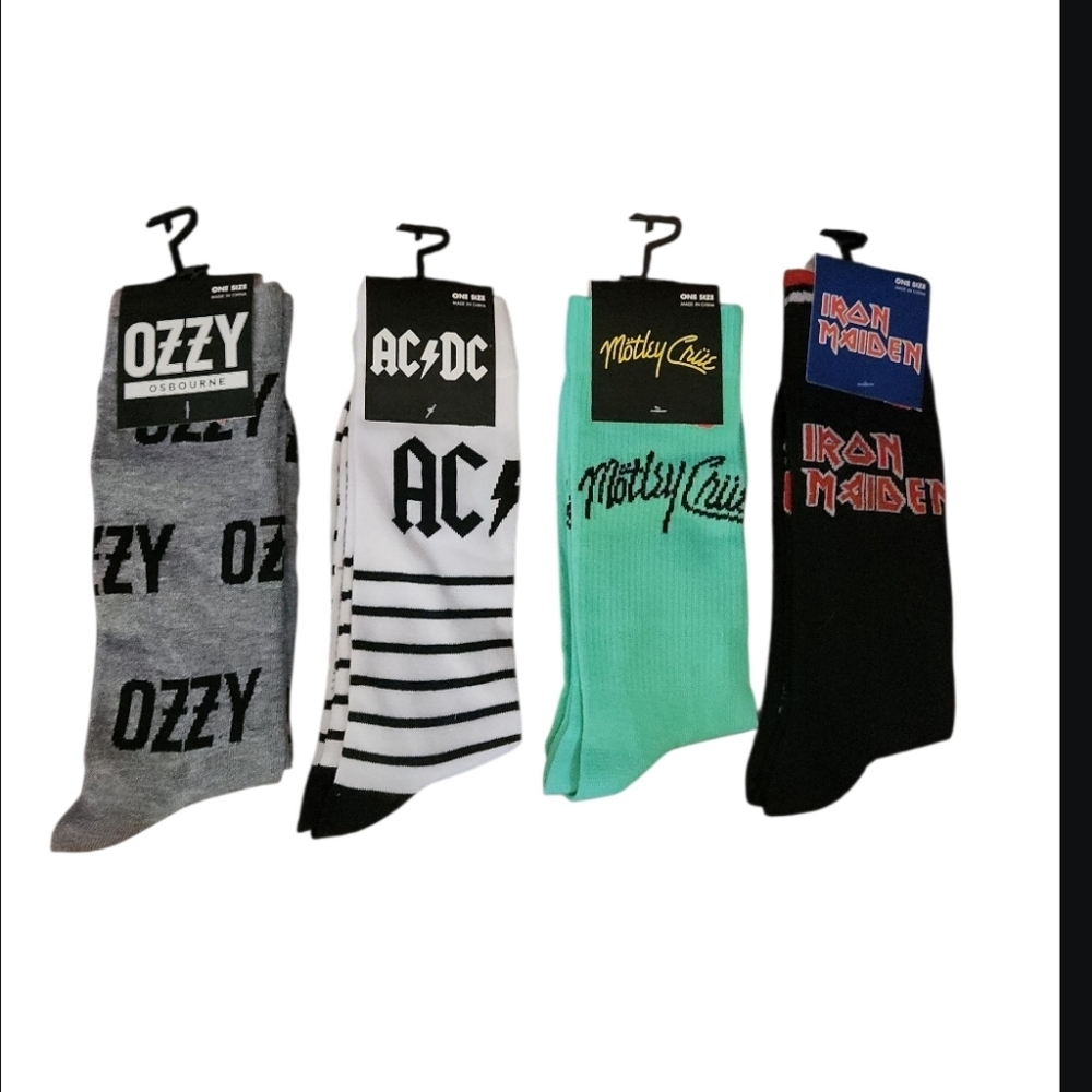 Rock Band Socks One Size 7-12 Ozzy Osbourne AC/DC Iron Maiden Motley Crue